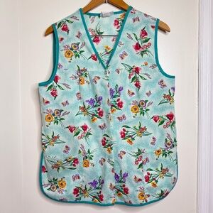 Vtg Blair Floral Cobbler Apron Smock Women’s Medium Pockets Snaps Butterflies